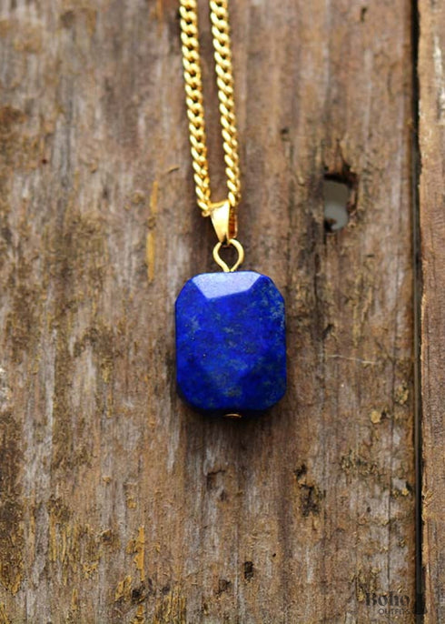 Boho Necklace, Deep Blue Lapis Square Pendant